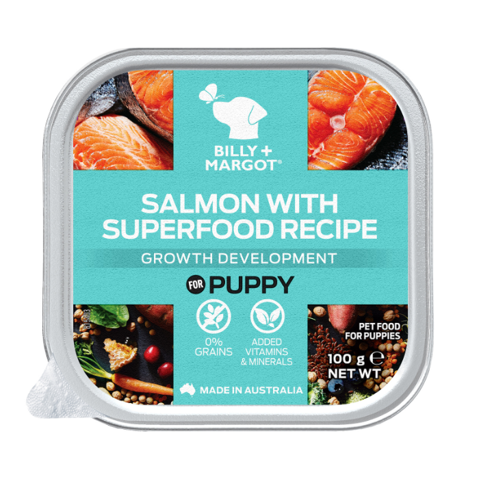 Billy + Margot Puppy Salmon With Superfood Recipe Wet Dog Food - 9x100