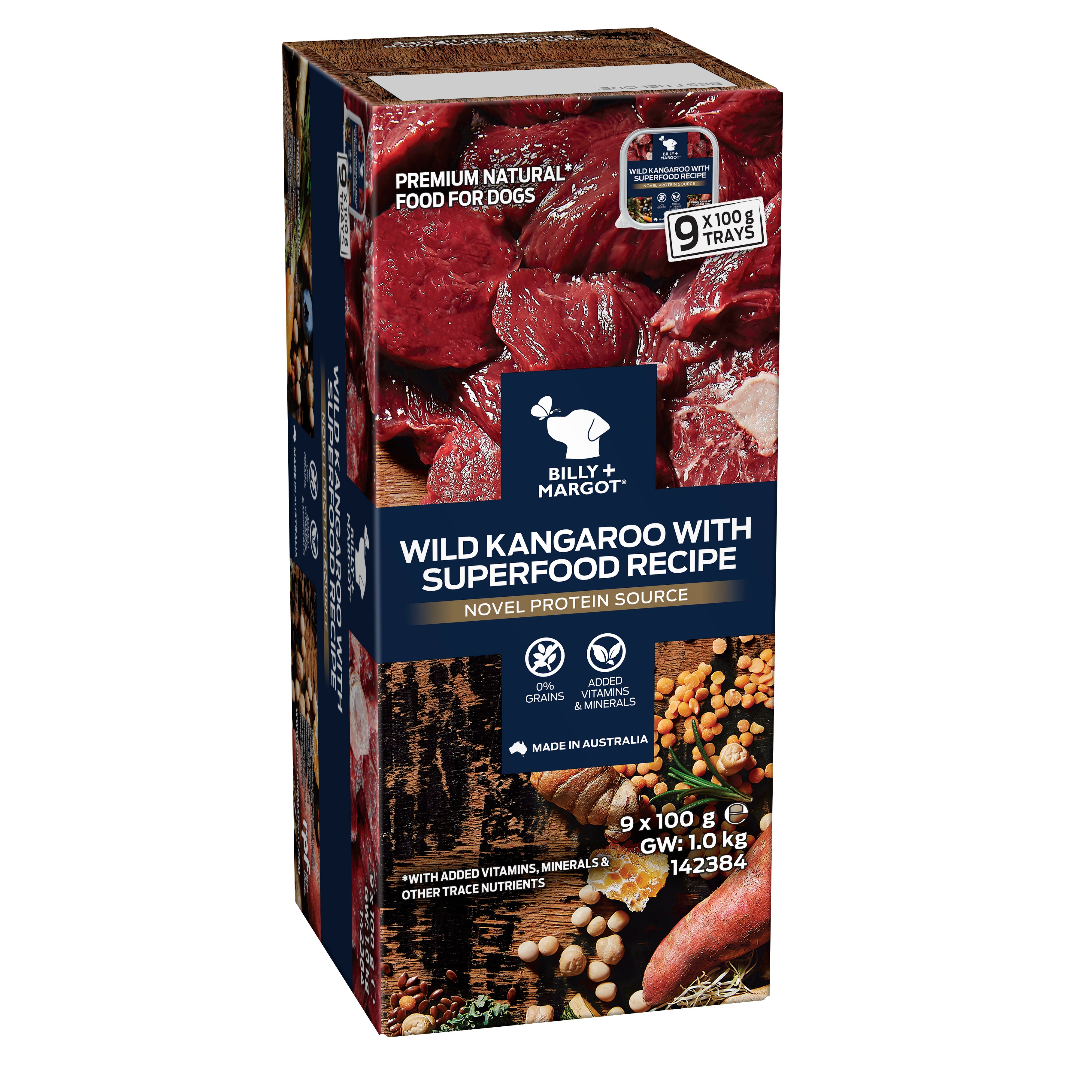 Billy + Margot Wild Kangaroo With Superfood Recipe Wet Dog Food - 9x100g Trays