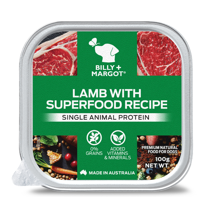 Billy + Margot Lamb With Superfood Recipe Wet Dog Food - 9x100g Trays