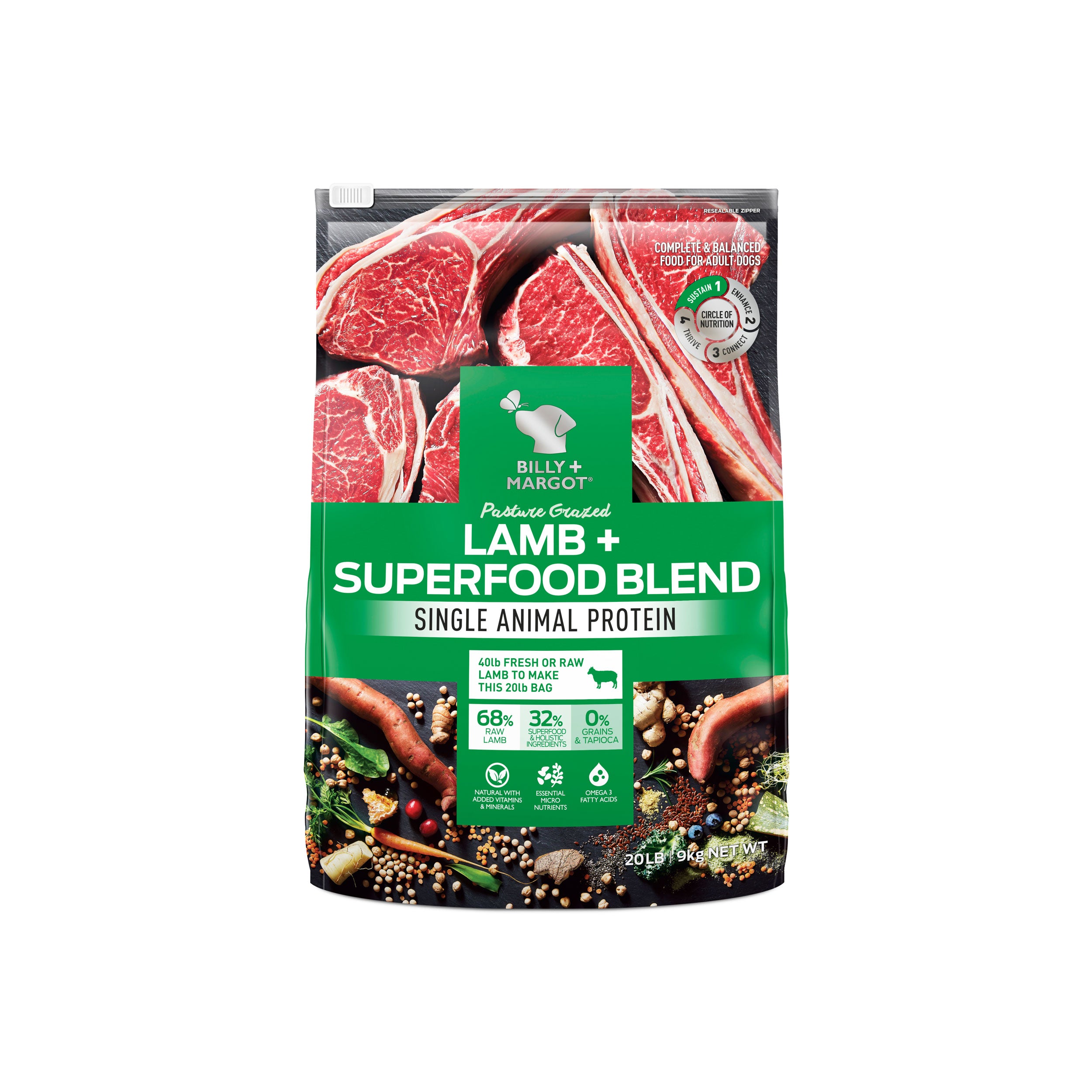 Billy + Margot Lamb + Superfood Blend Dry Adult Dog Food 9kg